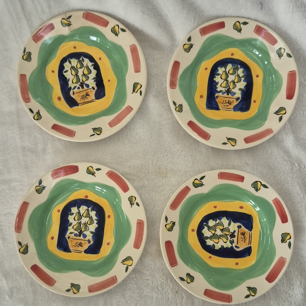 Magnolia Hand Painted Ceramic Pear Plate Design, Set Of 4